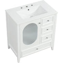 30' Bathroom Vanity with Sink, Bathroom Vanity Cabinet with Three Drawers and Door, Solid Wood and MDF, White