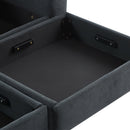 Black Upholstered 83' L-shaped Sectional Sofa with Storage, Movable Ottoman, and Six Throw Pillows