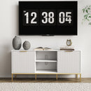 Modern TV Stand with Wave-Design Doors, Open Shelf & Adjustable Shelf - Stylish and Functional for Your Living Room