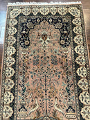 Small Tree of Life Prayer Rug, Pak Persian Rug 2.7 x 4, , Birds, Lantern, Handmade Vintage Fine 260 KPSI