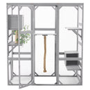 Outdoor Cat House, DIY Cat Enclosure Catio with Double Enter Doors, Light Grey Pine Wood, 62.8'L x 32.2'W x 68.5'H