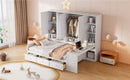 Full Size Wooden Daybed With Three Drawers, and All-in-One Cabinet, Desk and Shelves, White
