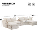 [VIDEO+NEW]131'' Modular Sectional Sofa with Movable Ottoman and Console,Cup Holder,Wide Seat,6 Seat U Shaped Couch,Oversized Chenille Sofa with USB Charger for Living Room,Apartment,2 Colors