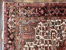 Large Persian Heriz Rug 10x13, Red and Cream Geometric Tribal Room Sized Handmade Wool Hand Knotted Semi Antique Decorative Oriental Carpet
