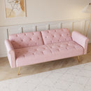 Velvet Sofa Bed with Nail Head Trim and Matching Throw Pillow, Pink, 69.7-inch