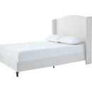 Hannah Upholstered Wingback Bed Size Queen / Tall 54' Headboard Upholstered Queen Bed / Premium Textured Canvas Chenille Look Ivory / Minimalist Designs / No Box Spring Needed / Easy Assembly / Queen