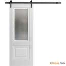 Lucia 8822 White Silk Barn Door with Frosted Glass and Black Rail