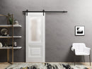 Lucia 8822 White Silk Barn Door with Frosted Glass and Black Rail