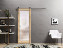 Planum 2102 Oak Barn Door with Frosted Glass and Silver Rail