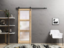 Quadro 4002 Oak Barn Door with Frosted Glass and Black Rail