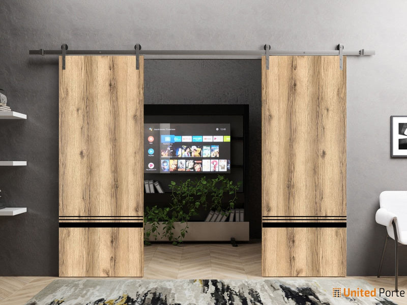 Planum 0012 Oak Double Barn Door and Silver Rail