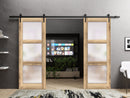 Lucia 2552 Oak Double Barn Door with Frosted Glass and Black Rail
