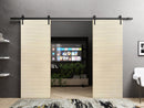 Planum 0010 Natural Veneer Double Barn Door and Black Rail