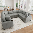 Modern U-shaped Sectional Sofa Convertible Pull-out Sofa Bed with USB Ports and Cup Holders, Gray Chenille, 108.7'