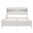 Full Pine Wood Bed with Bookcase Headboard ,LED Motion Sensor Light, Bed Guardrails,White