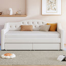 Upholstered Twin XL Size Daybed with LED Belt and 2 Drawers, Beige, Linen Material