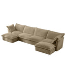 Slipcovered U Shape Sectional Wide and Deep Seat Sofa Couch, 4 Seater Sofa with French Edges Design Multiple Big Pillows, Soft Deep Seat Comfy Cloud Couch for Living Room, Apartment, Camel Corduroy