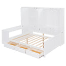 Full Size Wooden Daybed With Three Drawers, and All-in-One Cabinet, Desk and Shelves, White