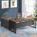 63 Inch L Shaped Desk With 47 Inch File Cabinet Brown Black