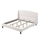 King Size Bed Frame Upholstered Platform Bed with Wingback Headboard,Beige