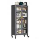 65' Kitchen Pantry Storage Cabinet, 6 Tier Metal Display Storage Cabinet with Transparent Door, Adjustable Shelves & Wheels, Food Pantries Cabinets, for Kitchen, Living Room and Dining Room, Gray