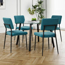 Modern simple table with a glass round table and four chairs. Transparent tempered glass countertop, black metal legs, suitable for kitchen living room dining room (set of 5)