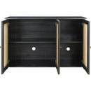 TREXM Retro 3-Door Sideboard with Large Storage Space Artificial Rattan Doors and Metal Handles, Accent Cabinet for Living Room and Hallway (Antique Black)