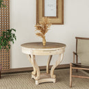 Curved Legs Farmhouse Style Small Size Round Dining Table End Table Side Table Coffee Table For Dinette, Kitchen, Dining Room Or Living Room - Natural Wood Grain Distressed