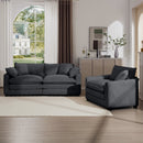 Modern Living Room Sofa Two-Piece Set, Grey Corduroy, Single and 3-Seater Sofas