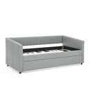 Twin Size Daybed with Trundle Upholstered Sofa Bed, with Vertical Stripes, Linen Fabric, Grey (82.5'x43'x30')