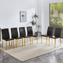A Set of 4 Black PU Leather Backrest Chairs with Gold Metal Legs - A Perfect Pairing, Ideal for Minimalist and Modern Home Décor Styles, with Product Dimensions of 16.2*18.5*34.6 inches