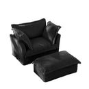 Upholstered Slipcovered Armchair with Ottoman,  Deep Seat Armchair W/ Wide Ottoman for Living Room, Armchair Sets with Large Soft Pillows(Set of 2), Black Corduroy Fabric