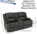 67 Inch Powered Wall Hugger Recliner Sofa Gunmetal Fabric