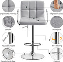 Light Grey Adjustable Swivel Bar Stools With Backrest, PU Leather, Set Of 2