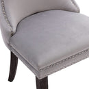 Set Of 2 Light Gray Velvet Tufted Wingback Dining Chairs Nailhead