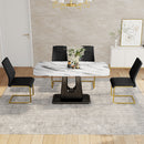 Table and chair set, modern and minimalist dining table, imitation marble patterned tabletop, MDF legs with U-shaped brackets. Paired with comfortable chairs, suitable for dining and living rooms.