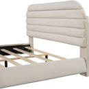 Queen Size Velvet Upholstered Platform Bed,Solid Frame and Stylish Curve-shaped Design, Beige