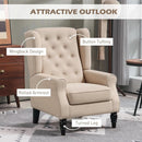 Beige Midcentury Button Tufted Wingback Upholstered Armchair