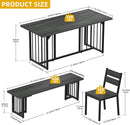 63 Inch Dark Grey Rectangular Dining Table Set Farmhouse