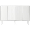 ON-TREND Minimalist Shoe Cabinet with 5 Solid Wood Legs, Cream Style Sideboard Buffet Cabinet with Fluted Doors, Large 4-Door Storage Cabinet with Adjustable Shelves for Living Room, White, 55.1*13.7'