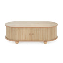 MDF ELEGANT LONG OVAL STORAGE SIDE TABLE WITH RETRO CHARM, NATURAL COLOR