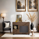 Furniture Style Multi-use Cat Litter Box House with Storage Walnut Particle Board MDF