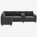 L-shaped 4-seater 105.5''*66.5'' corduroy sofa, large storage armrests with center console, USB charging, left and right seats can be switched, 2 packages of 130
