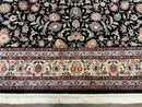 Pak Persian Rug 9x12, Floral Allover, Hand Knotted Oriental Carpet 9 x 12 ft, Black and Cream, Detailed, Wool with Silk Highlights, Vintage