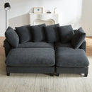 Black Upholstered 83' L-shaped Sectional Sofa with Storage, Movable Ottoman, and Six Throw Pillows