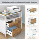 Modern File Cabinet With Drawers In Dark Walnut Casters