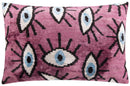 Canvello Handmade Velvet Evil Eye Pattern Pillow – 16x24 Luxury Decorative Throw Cushion for Home Decor – Feather Down Insert, Vegetable-Dyed, Vibrant Pink Purple Accent for Sofa, Couch & Furniture,