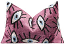Canvello Handmade Velvet Evil Eye Pattern Pillow – 16x24 Luxury Decorative Throw Cushion for Home Decor – Feather Down Insert, Vegetable-Dyed, Vibrant Pink Purple Accent for Sofa, Couch & Furniture,