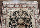 Indian Kashmiri Silk Rug, Floral Medallion, Vintage Hand Knotted Carpet