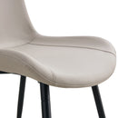 Table and chair set.A minimalist retro rectangular dining table with a textured top and black metal legs.Paired With 4 Warm Light Gray Artificial PU Chairs With Curved Widened Cushion Design.